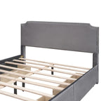 Upholstered Platform Bed with Stud Trim Headboard and Footboard