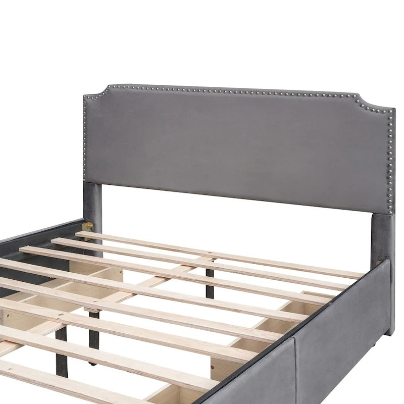 Upholstered Platform Bed with Stud Trim Headboard and Footboard