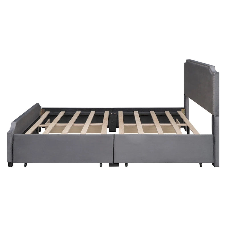 Upholstered Platform Bed with Stud Trim Headboard and Footboard