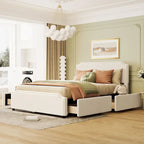 Upholstered Platform Bed with Stud Trim Headboard and Footboard