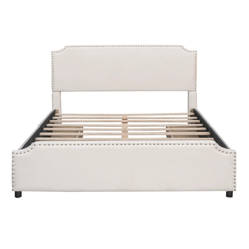 Upholstered Platform Bed with Stud Trim Headboard and Footboard