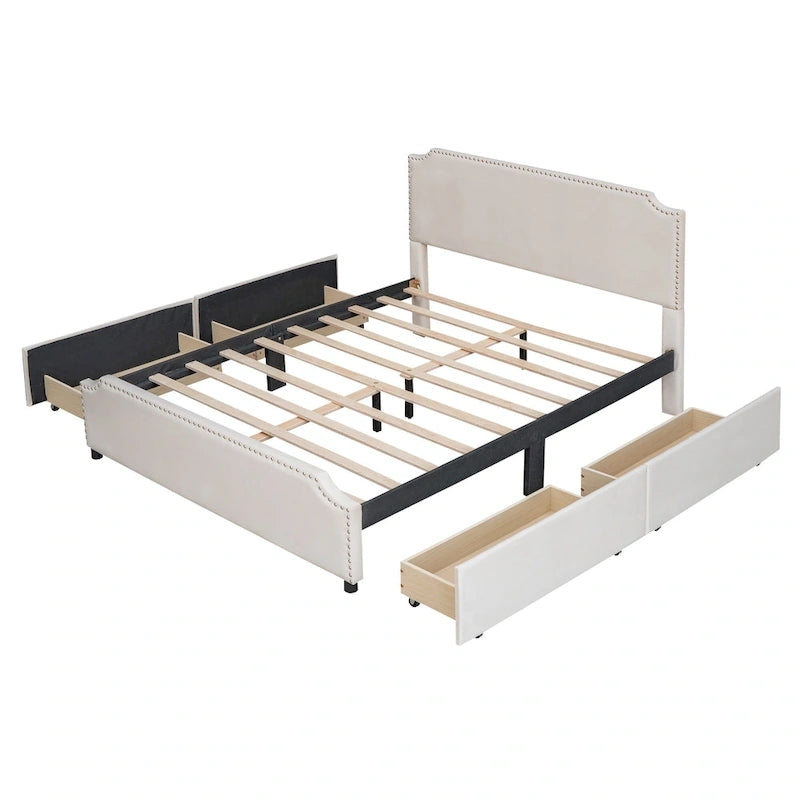 Upholstered Platform Bed with Stud Trim Headboard and Footboard