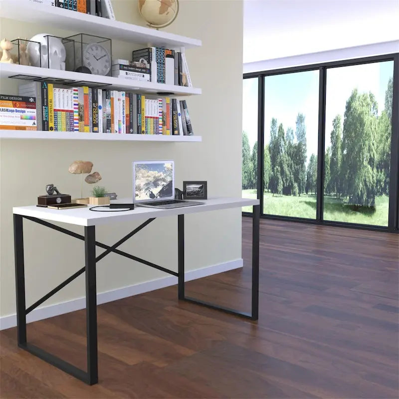 35 Inch Rectangular Computer Desk Modern Writing Desk with Metal Frame Study Desk Workstation for Living Room, Bedroom,Office