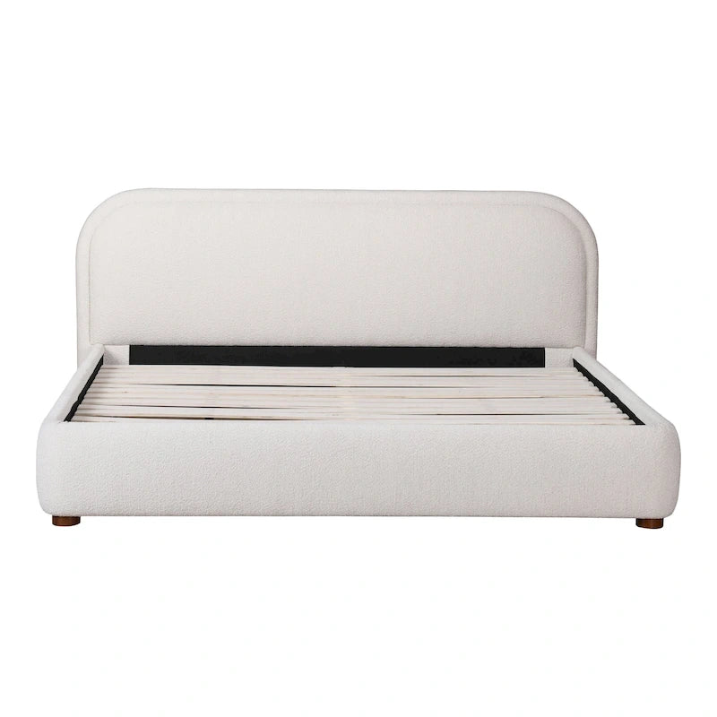 Aurelle Home Collete Modern Curved Oatmeal Upholstered Platform Bed