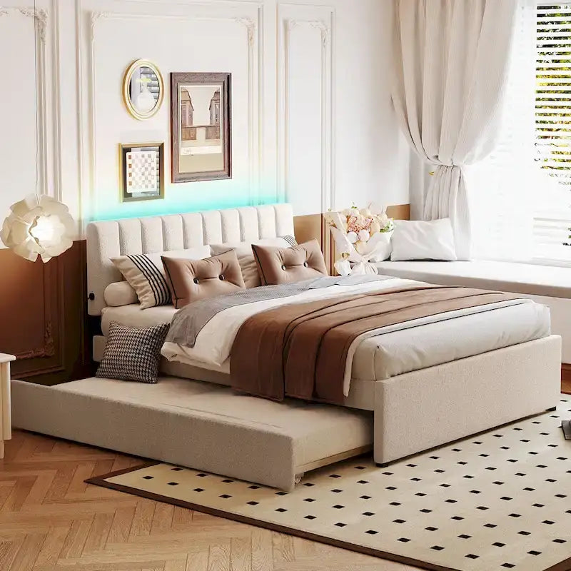 Upholstered Platform Bed with Trundle
