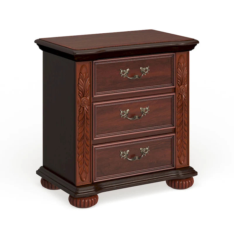 Ulis Traditional Cherry Solid Wood 3-Drawer Nightstand by Furniture of America