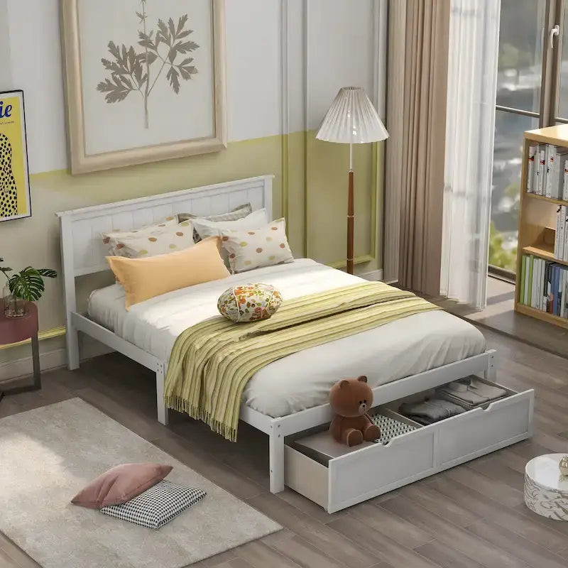 Full Size Platform Bed with Drawers