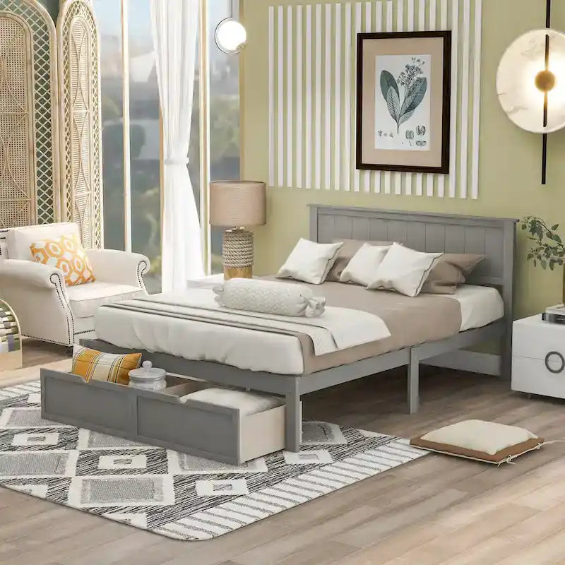Full Size Platform Bed with Drawers