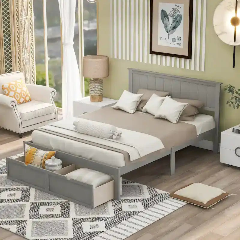 Full Size Platform Bed with Drawers