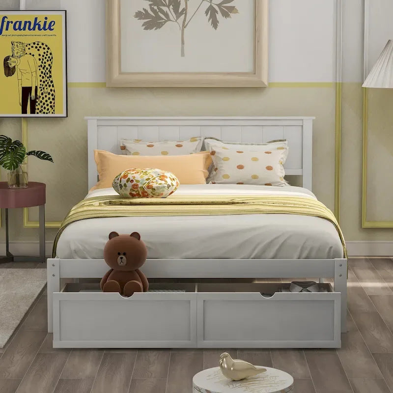 Full Size Platform Bed with Drawers
