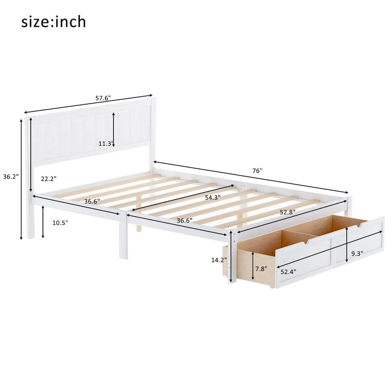 Full Size Platform Bed with Drawers