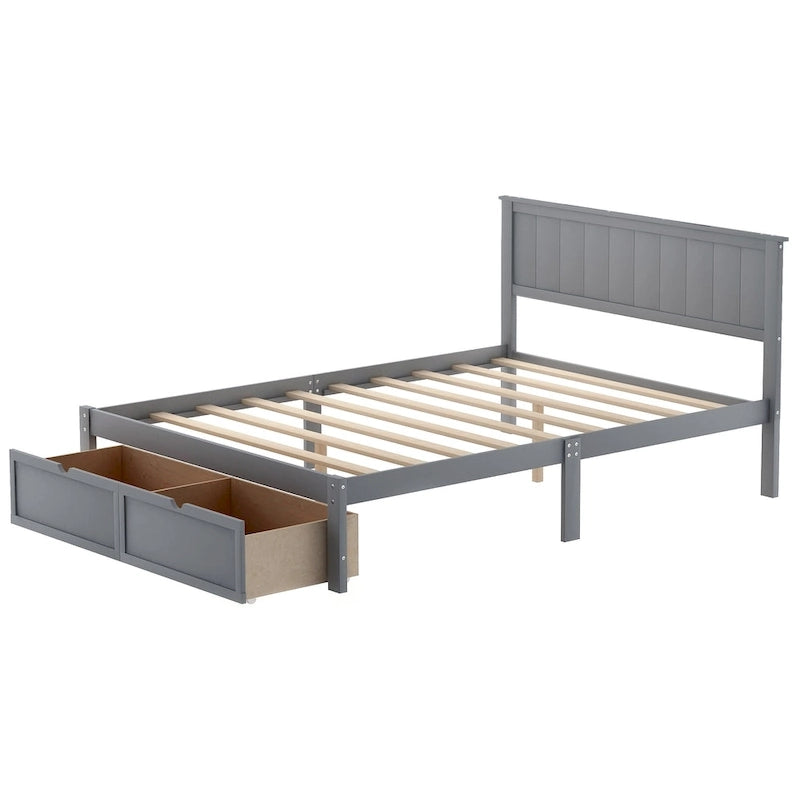 Full Size Platform Bed with Drawers