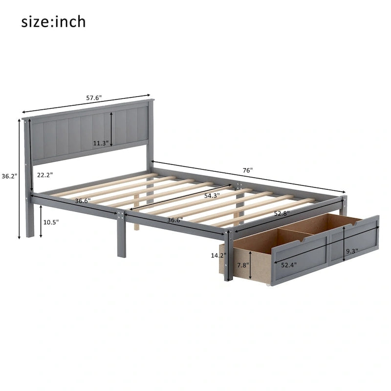Full Size Platform Bed with Drawers
