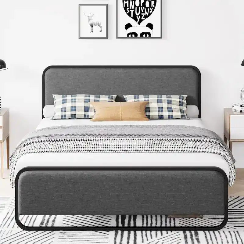Bed Frame with Upholstered Headboard and Footboard