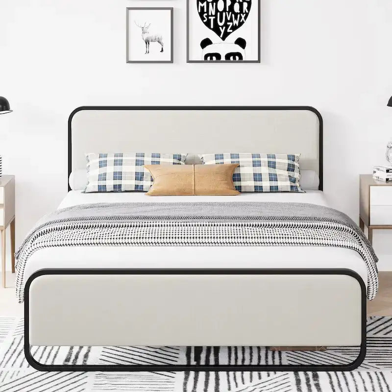 Bed Frame with Upholstered Headboard and Footboard