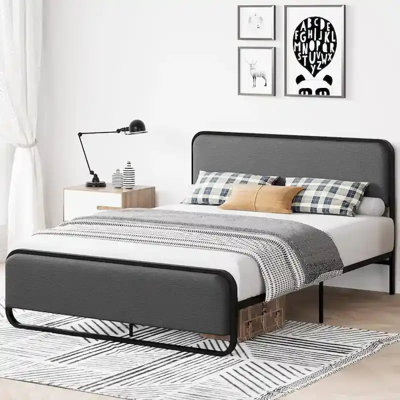 Bed Frame with Upholstered Headboard and Footboard