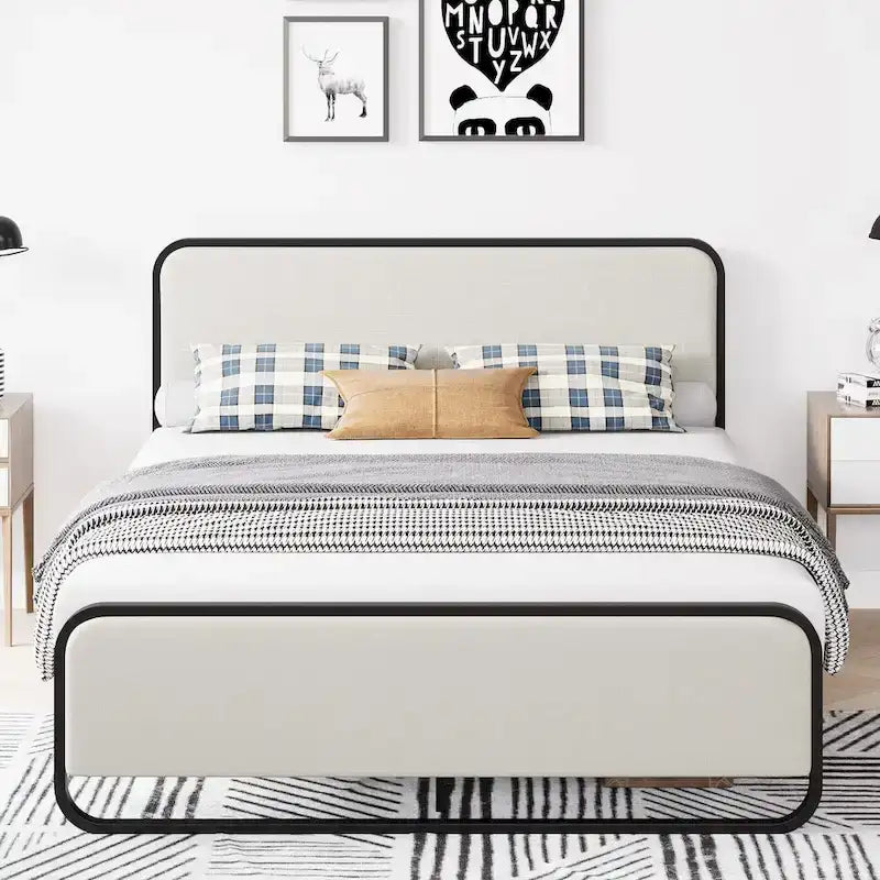 Bed Frame with Upholstered Headboard and Footboard