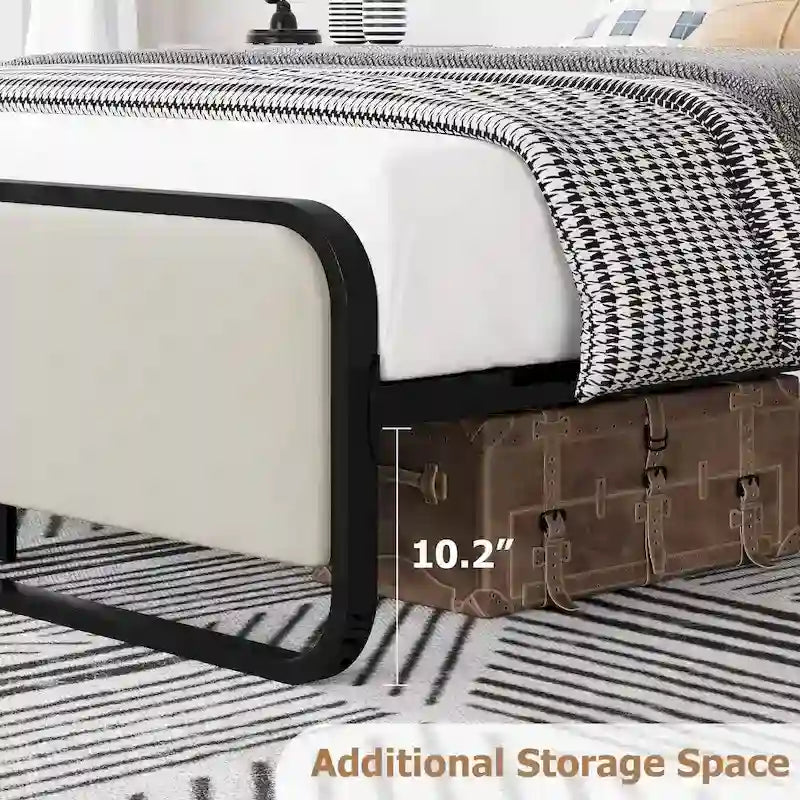 Bed Frame with Upholstered Headboard and Footboard