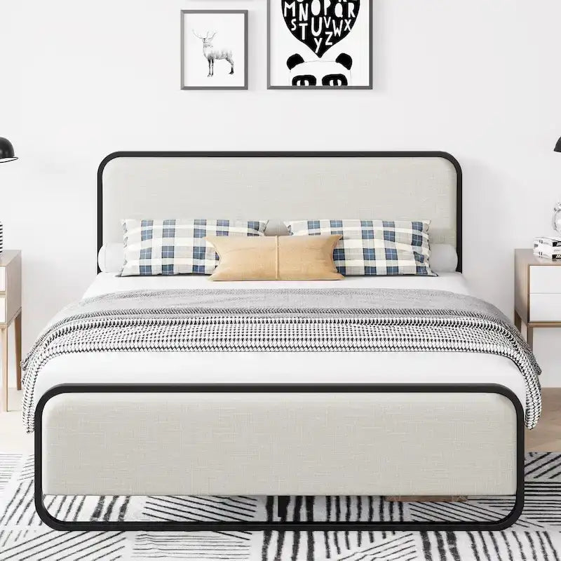 Bed Frame with Upholstered Headboard and Footboard