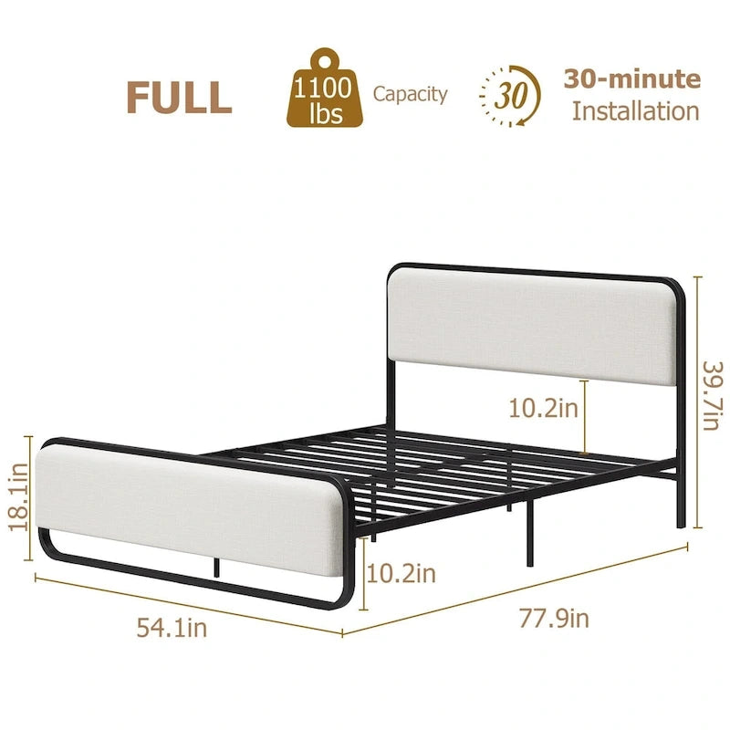 Bed Frame with Upholstered Headboard and Footboard