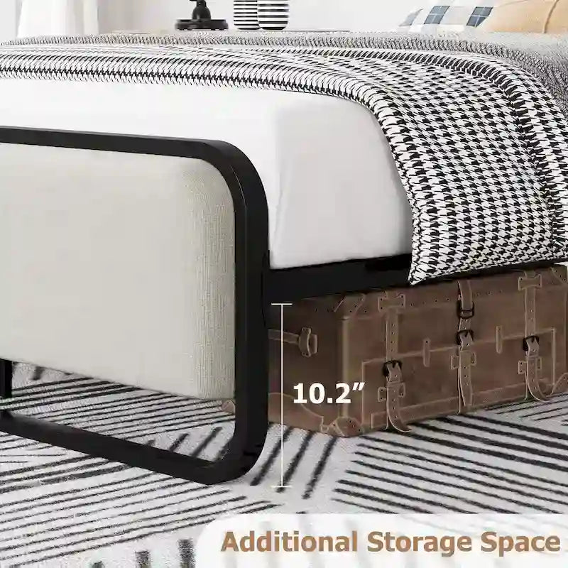 Bed Frame with Upholstered Headboard and Footboard