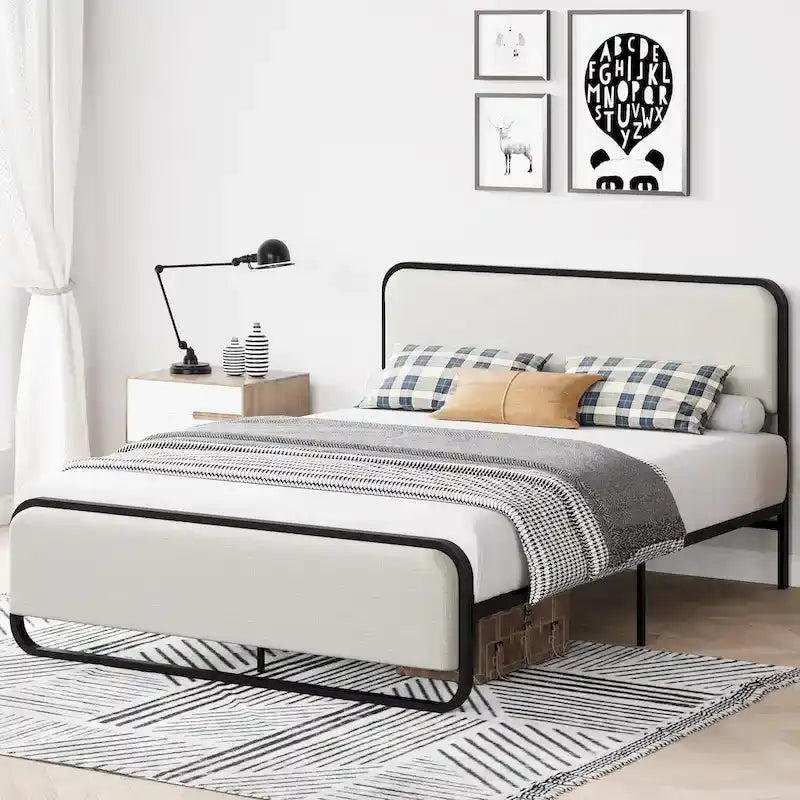 Bed Frame with Upholstered Headboard and Footboard