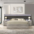 Roundhill Furniture Lenca LED Wallbed with Nightstands - Weathered Gray