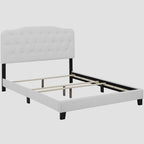 Dayton Full Size White Leather Platform Bed with Button Tufted Headboard
