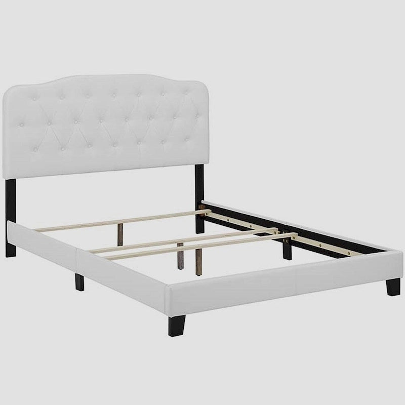 Dayton Full Size White Leather Platform Bed with Button Tufted Headboard