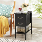 Nightstand with Charging Station, 2 USB Port & 2 Power Outlets, Tall End/Side Table with 2-Drawer and Storage Shelf