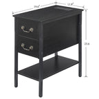 Nightstand with Charging Station, 2 USB Port & 2 Power Outlets, Tall End/Side Table with 2-Drawer and Storage Shelf