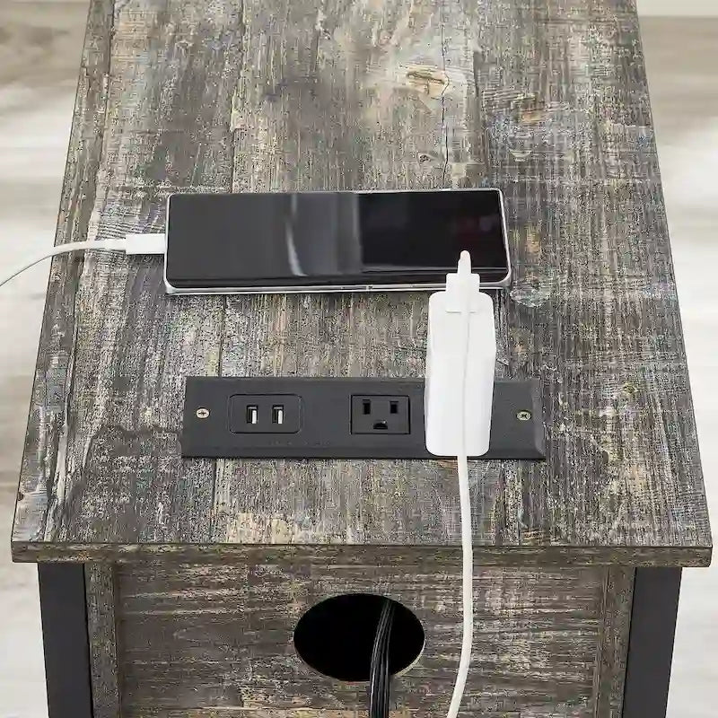 Set of 2 Nightstand with Charging Station, 2 USB Port & 2 Power Outlets, Tall End/Side Table with 2-Drawer and Storage Shelf