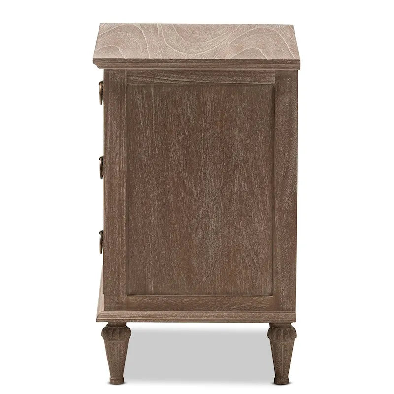 Rustic Wood 3-Drawer Nightstand by Baxton Studio