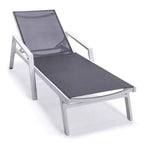 LeisureMod Marlin Modern White Aluminum Patio Chaise Lounge Chair with Arms and Square Fire Pit Side Table, Outdoor Seating for Patio, Deck, Poolside