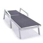 LeisureMod Marlin Modern White Aluminum Patio Chaise Lounge Chair with Arms and Square Fire Pit Side Table, Outdoor Seating for Patio, Deck, Poolside
