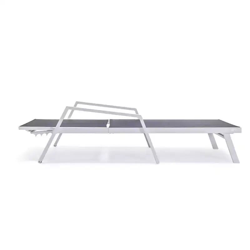 LeisureMod Marlin Modern White Aluminum Patio Chaise Lounge Chair with Arms and Square Fire Pit Side Table, Outdoor Seating for Patio, Deck, Poolside