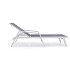LeisureMod Marlin Modern White Aluminum Patio Chaise Lounge Chair with Arms and Square Fire Pit Side Table, Outdoor Seating for Patio, Deck, Poolside