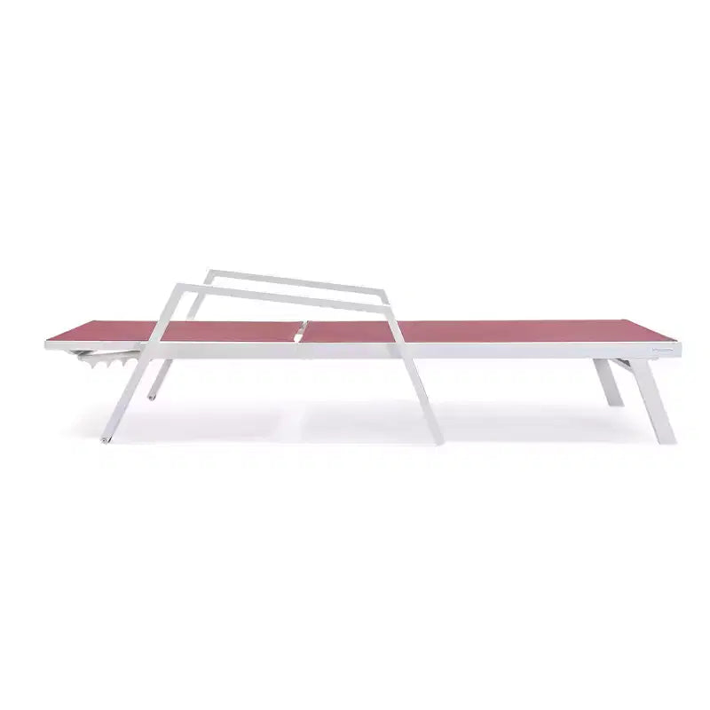 LeisureMod Marlin Modern White Aluminum Patio Chaise Lounge Chair with Arms and Square Fire Pit Side Table, Outdoor Seating for Patio, Deck, Poolside