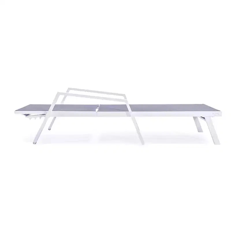 LeisureMod Marlin Modern White Aluminum Patio Chaise Lounge Chair with Arms and Square Fire Pit Side Table, Outdoor Seating for Patio, Deck, Poolside