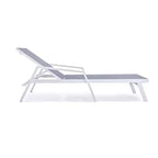 LeisureMod Marlin Modern White Aluminum Patio Chaise Lounge Chair with Arms and Square Fire Pit Side Table, Outdoor Seating for Patio, Deck, Poolside