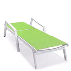 LeisureMod Marlin Modern White Aluminum Patio Chaise Lounge Chair with Arms and Square Fire Pit Side Table, Outdoor Seating for Patio, Deck, Poolside