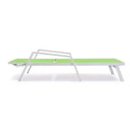 LeisureMod Marlin Modern White Aluminum Patio Chaise Lounge Chair with Arms and Square Fire Pit Side Table, Outdoor Seating for Patio, Deck, Poolside