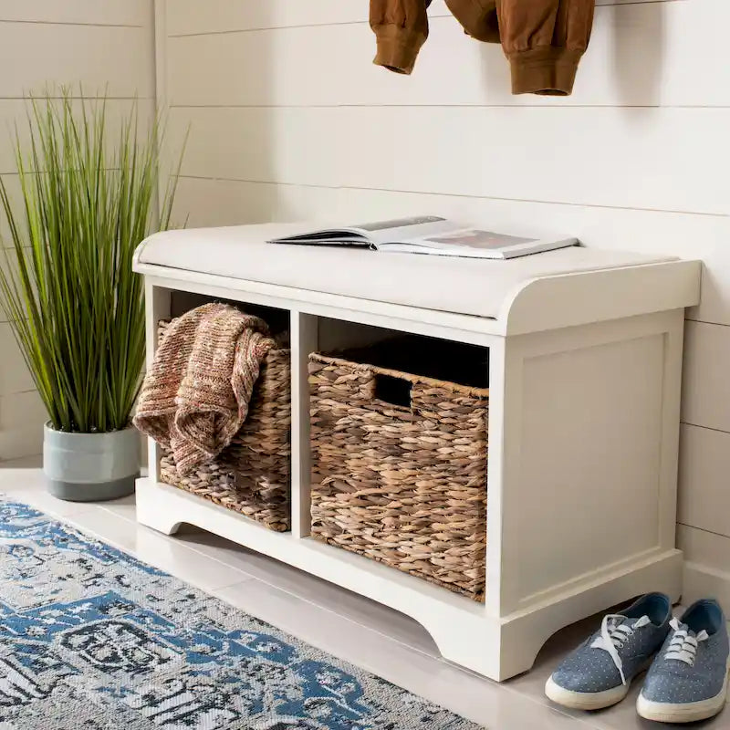SAFAVIEH Euphemia Brown Woven Storage Basket Bench - 33.5 x 16.1 x 19.9 - 34Wx16Dx20H