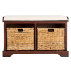 SAFAVIEH Euphemia Brown Woven Storage Basket Bench - 33.5 x 16.1 x 19.9 - 34Wx16Dx20H