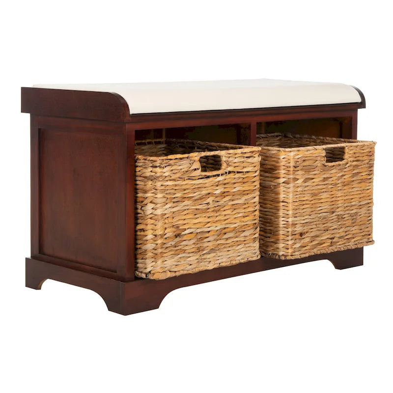 SAFAVIEH Euphemia Brown Woven Storage Basket Bench - 33.5 x 16.1 x 19.9 - 34Wx16Dx20H