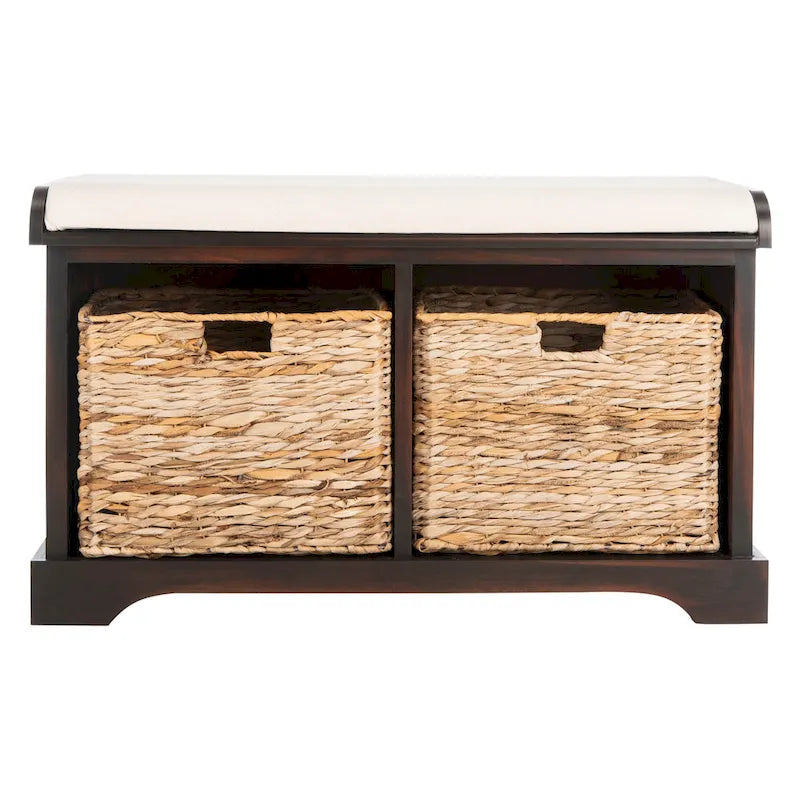 SAFAVIEH Euphemia Brown Woven Storage Basket Bench - 33.5 x 16.1 x 19.9 - 34Wx16Dx20H