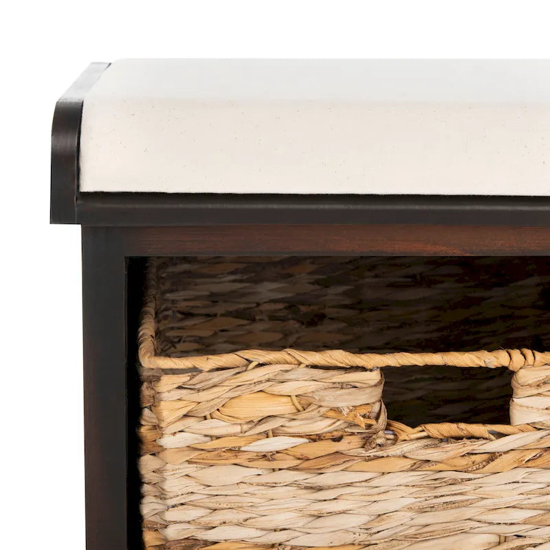 SAFAVIEH Euphemia Brown Woven Storage Basket Bench - 33.5 x 16.1 x 19.9 - 34Wx16Dx20H