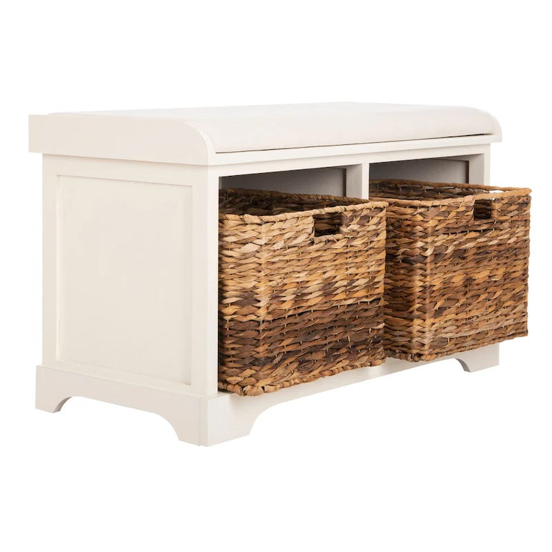 SAFAVIEH Euphemia Brown Woven Storage Basket Bench - 33.5 x 16.1 x 19.9 - 34Wx16Dx20H