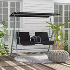 Outsunny 2 Person Porch Swing with Stand, Outdoor Swing with Canopy, Pivot Storage Table, 2 Cup Holders, Cushions for Patio, Backyard