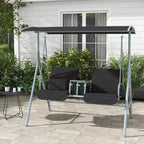 Outsunny 2 Person Porch Swing with Stand, Outdoor Swing with Canopy, Pivot Storage Table, 2 Cup Holders, Cushions for Patio, Backyard